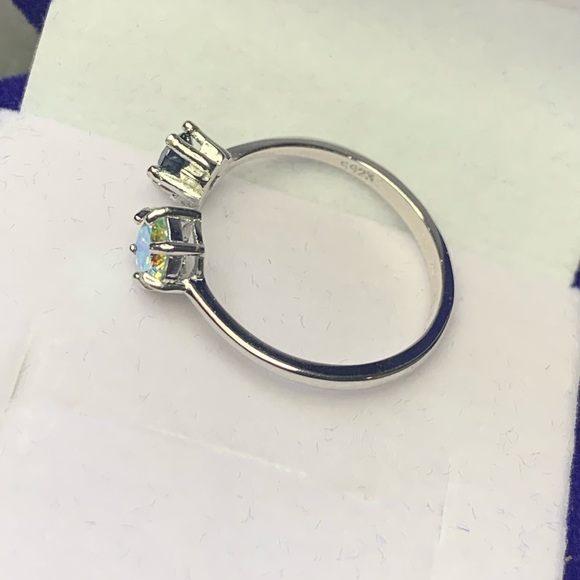 Certified, Royal Blue & Mercury Mist Mystic Moissanite Ring - Picture 14 of 16